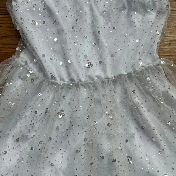 Lucy in the Sky White w Sequin Overlay Mini Dress | Size M | Sparkly Party Dress - Picture 2 of 10